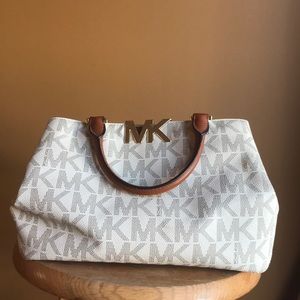 SOLD- Michael Kors MK Print Cream Purse